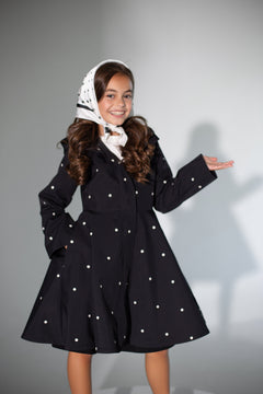 Black Coat for Girls with Polka Dots