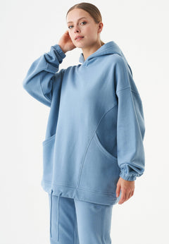 Hande Soft Touch Oversize Organic Cotton Hoodie Steel Blue