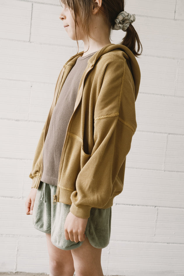 Kid's Helmi Waffle Hoodie Mustard