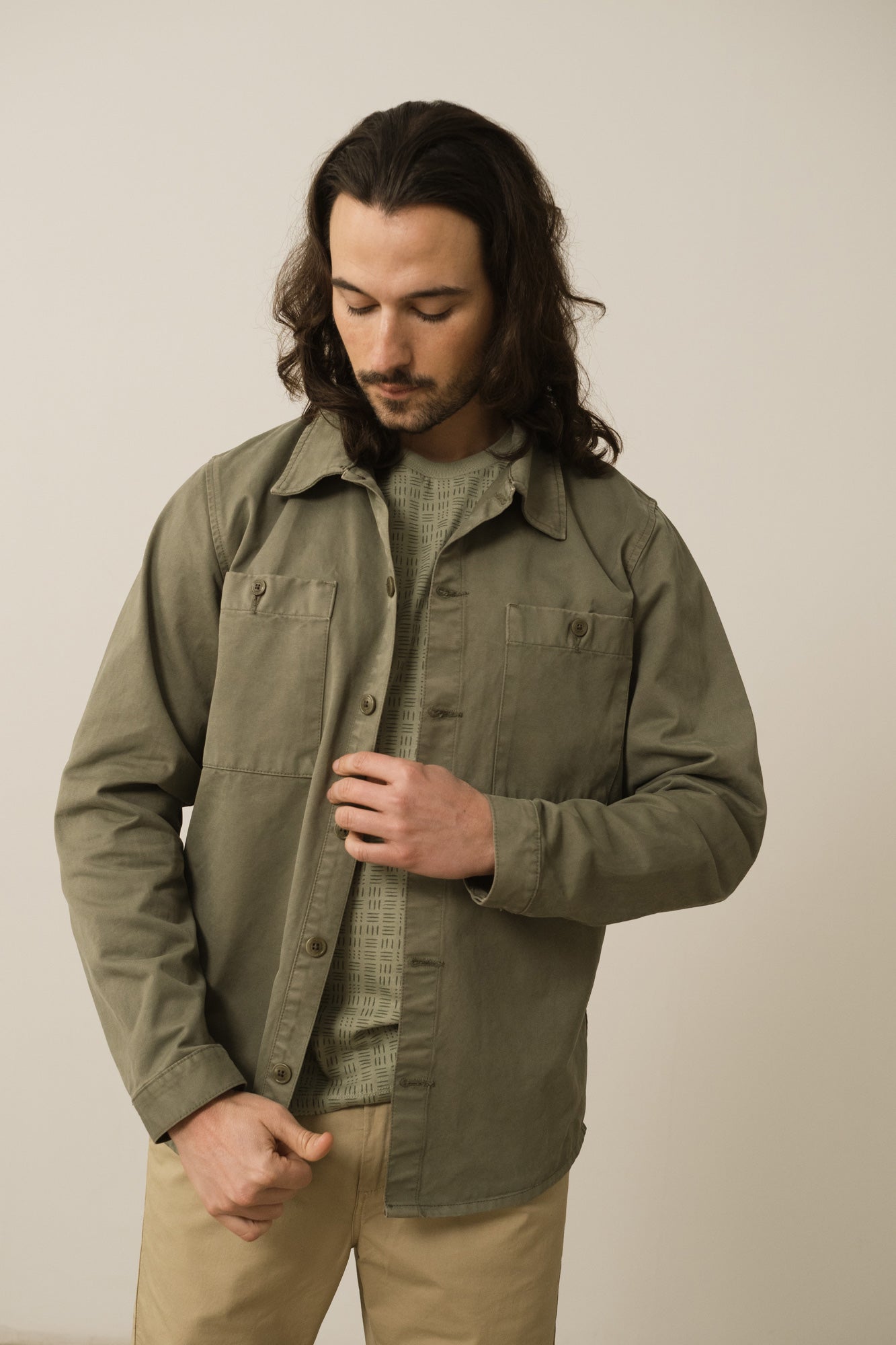Men's Helmut Organic Cotton Worker Overshirt Green