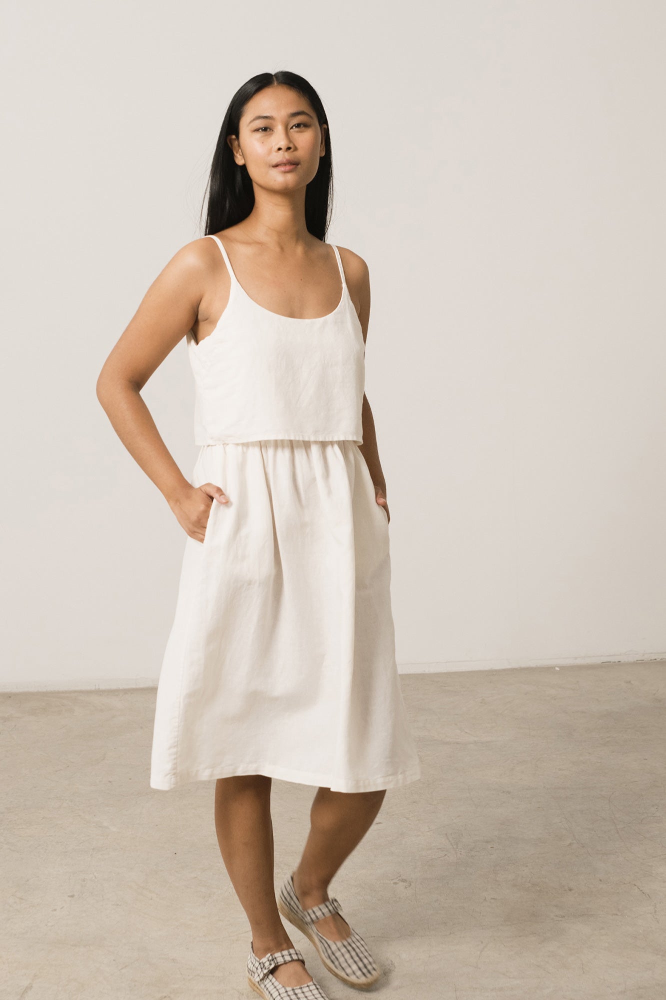 Henar Linen Blend Strap Dress White