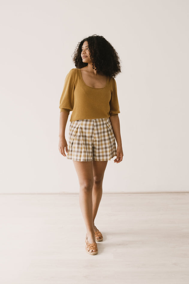 Hannia Puuvillashortsit Yellow Vichy