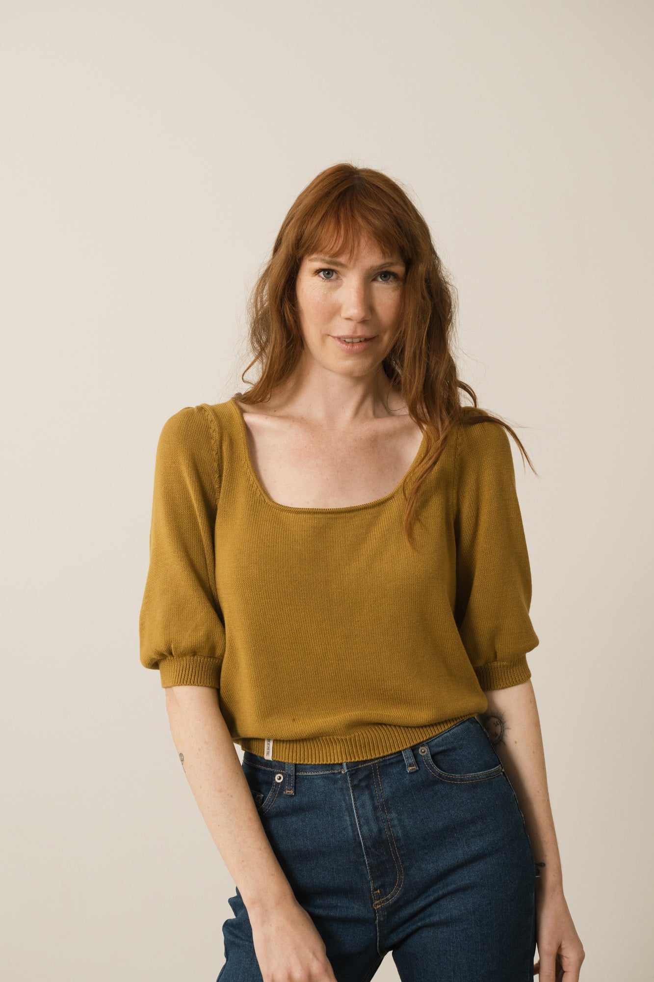 Haya Knitted Tencel Top In Mustard