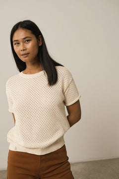 Hadara Short Sleeve Knitted Top White