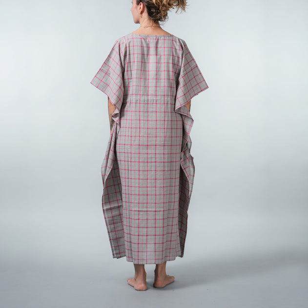 Plaid Kaftan Dress Grey/Pink