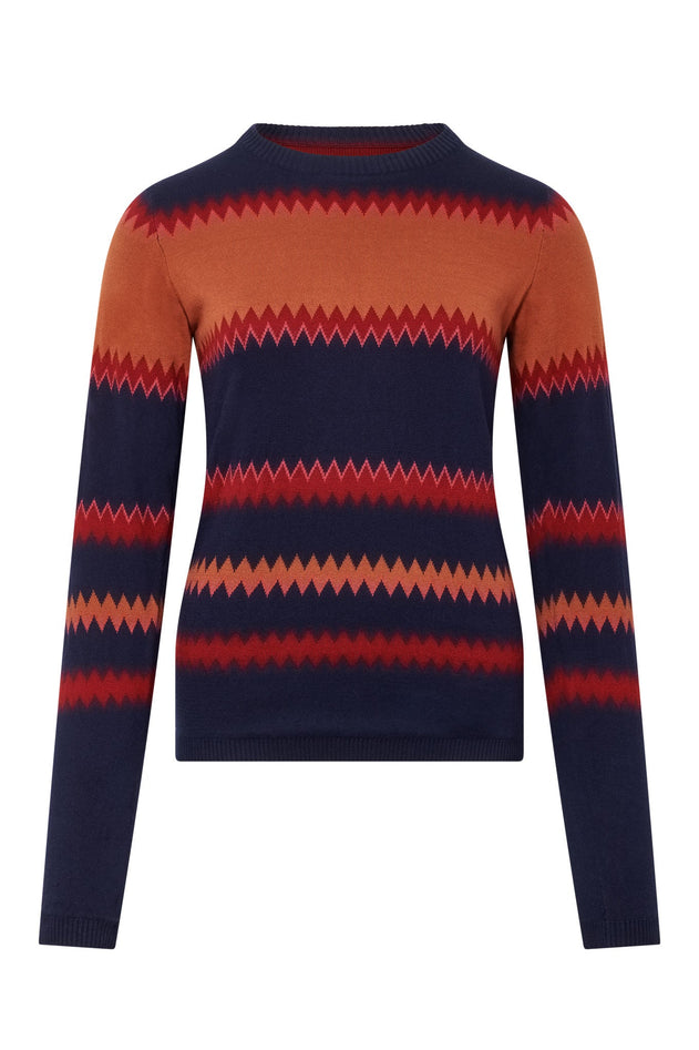 Komodo chevron blue knitted top, back view