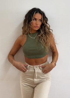 Ribbed Tank Top Beige