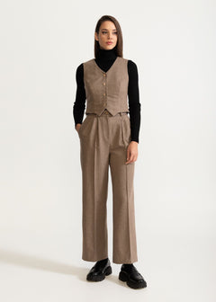 Women's Figa Herringbone Wool Bootcut Pants Mochaccino