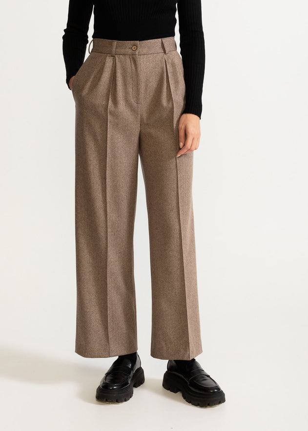 Women's Figa Herringbone Wool Bootcut Pants Mochaccino