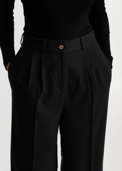 Women's Figa Wool Herringbone Wool Bootcut Pants  Black