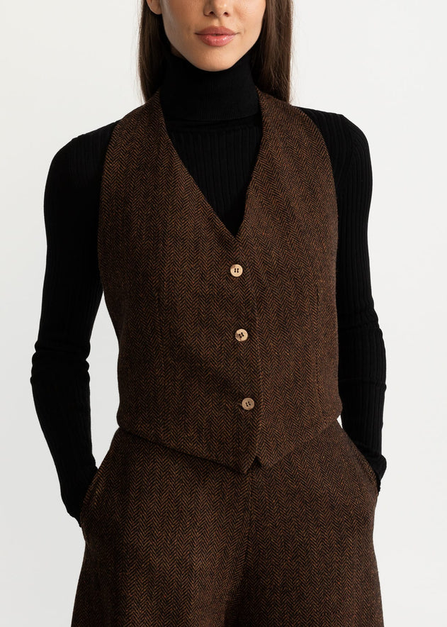 Women's Jina Wool Waistcoat Rustic Chestnut Brown