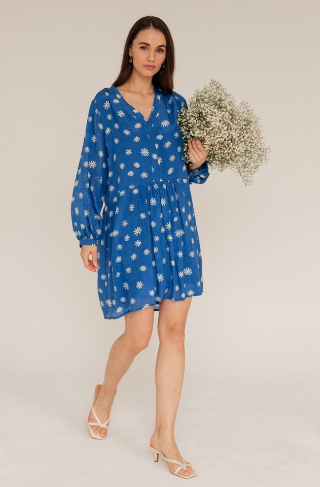 Daisy Silk Dress Blue