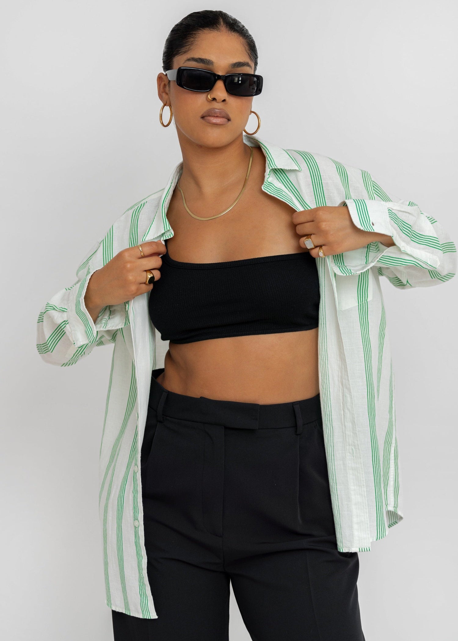 Miles Linen Shirt - Green & White
