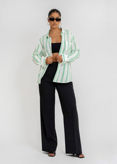Miles Linen Shirt - Green & White