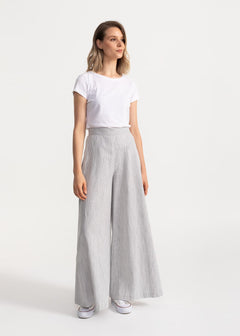Women's Palazzo Cotton Pants Grey Stripes