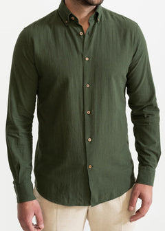 The Godeanu Linen Shirt Forest Green