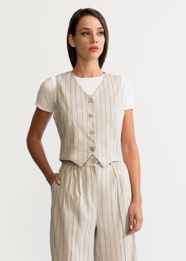 Women's Figa Linen Set  Beige Stripes