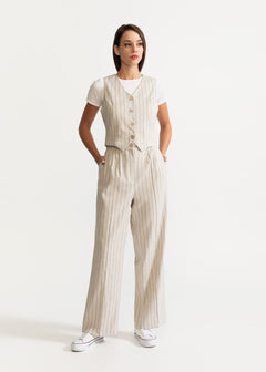 Women's Figa Linen Trousers Beige Stripes