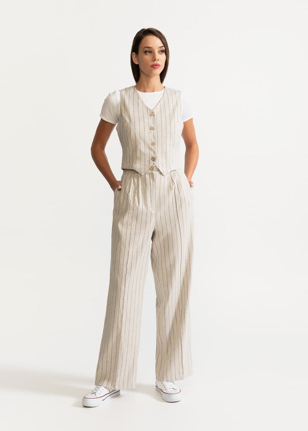 Women's Figa Linen Set  Beige Stripes