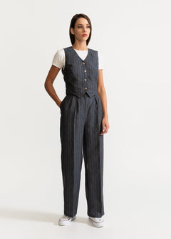 Women's Figa Linen Trousers  Grey Stripes