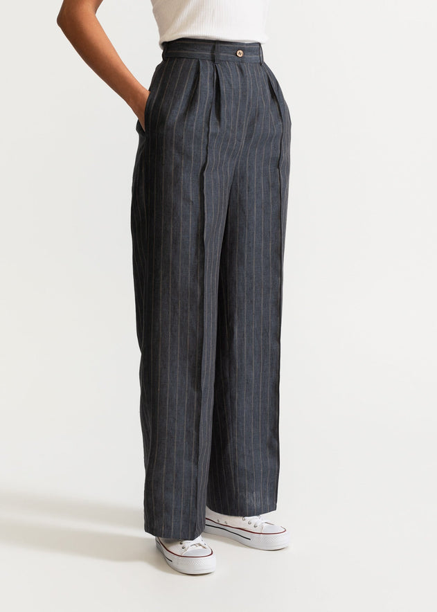 Women's Figa Linen Trousers  Grey Stripes