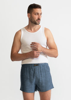 The Linen Boxer Shorts  Grey Stripes