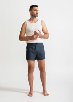 The Linen Boxer Shorts  Petrol Blue