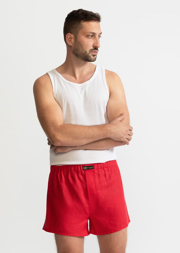 The Linen Boxer Shorts Red