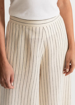 Women's Palazzo Linen Pants  White Stripes