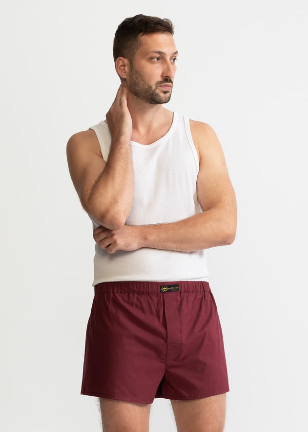 The Cotton Boxer Shorts Burgundy Red