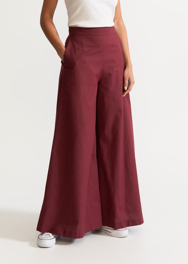 Women's Palazzo Cotton Pants Burgundy