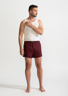 The Linen Boxer Shorts  Burgundy Red