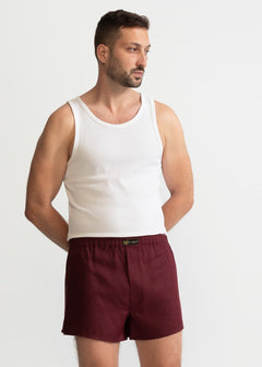 The Linen Boxer Shorts  Burgundy Red