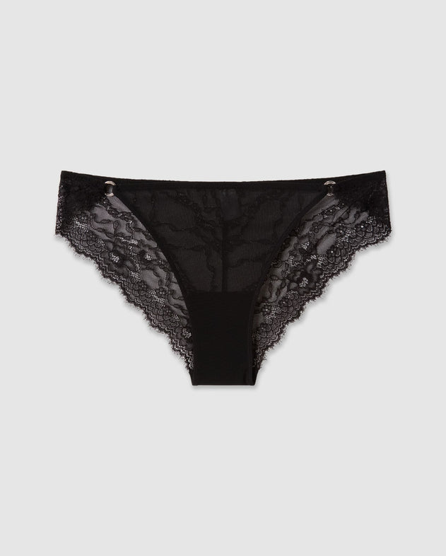 Lace Mesh Tanga Briefs Black