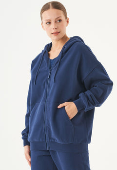 Jale Soft Touch Organic Cotton Sweat Jacket Navy