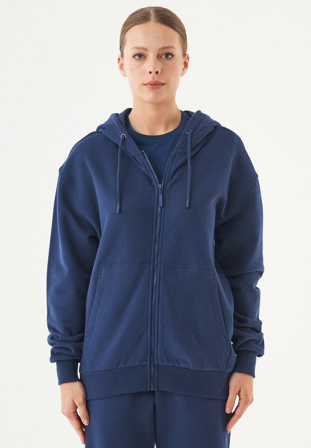 Junda Unisex Soft Touch Organic Cotton Sweat Jacket Navy