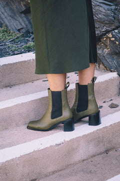 Squared Heel Boots Khaki