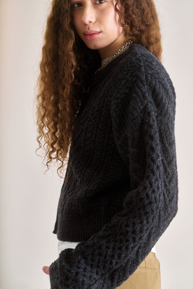 CHARLIE Lambswool Cardigan - Charcoal