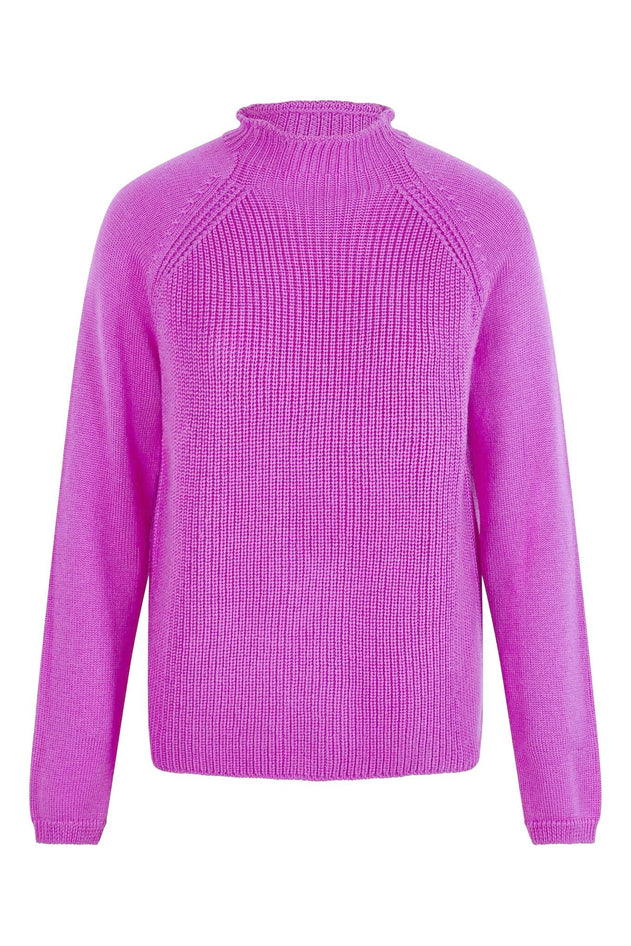 Fuchsia pink merino wool jumper, front view