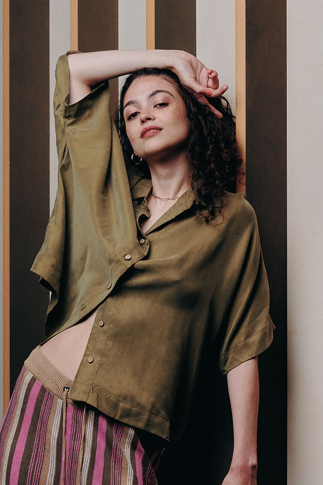 Kimono Cupro Shirt Army Green