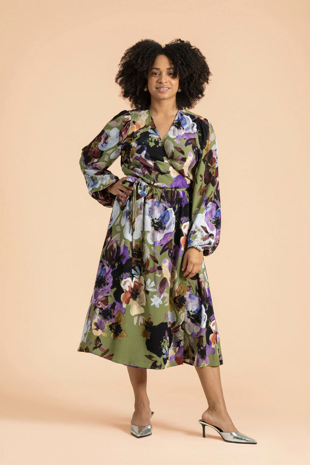 Wrap Midi Dress Olive Anemone
