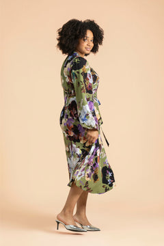 Wrap Midi Dress Olive Anemone