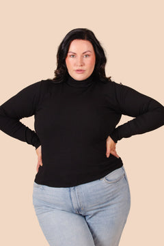 Rib Rollneck Long Sleeve Black