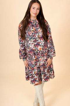 Ruffle Sweatshirt Dress Blooming Forest