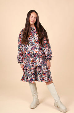 Ruffle Sweatshirt Dress Blooming Forest