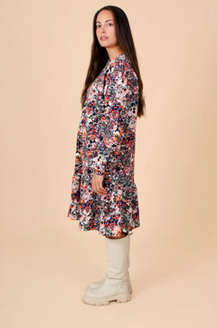 Ruffle Sweatshirt Dress Blooming Forest