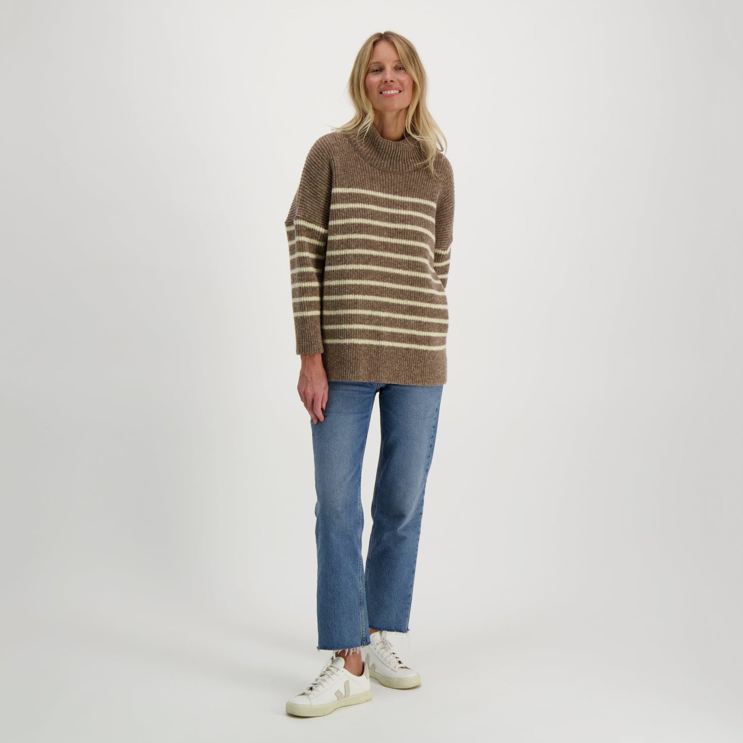 Katrine Turtleneck Striped Beige
