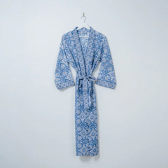 Hand Printed Cotton Kimono Cut Long