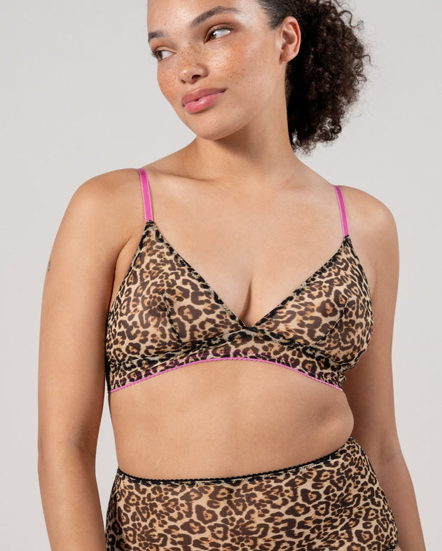 Mesh Triangle Bralette Leopard/Candy Pink