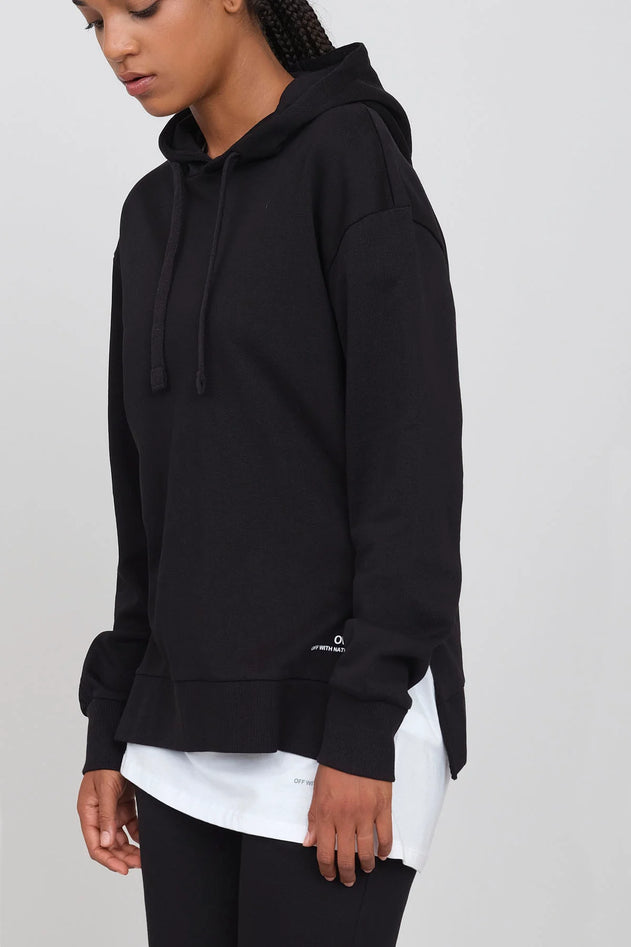 Gauzy Hoodie With Side Slits Black